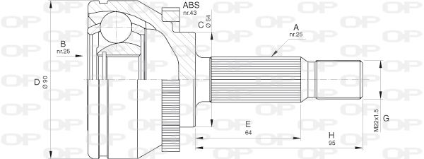 OPEN PARTS Шарнирный комплект, приводной вал CVJ5575.10